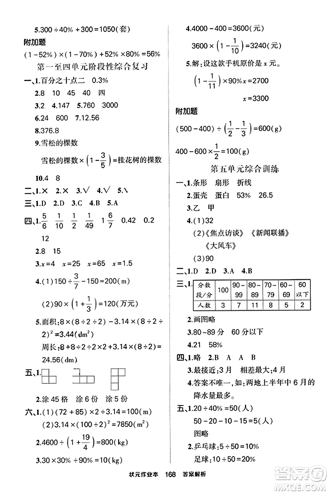武漢出版社2023年秋狀元成才路狀元作業(yè)本六年級數(shù)學(xué)上冊北師大版答案