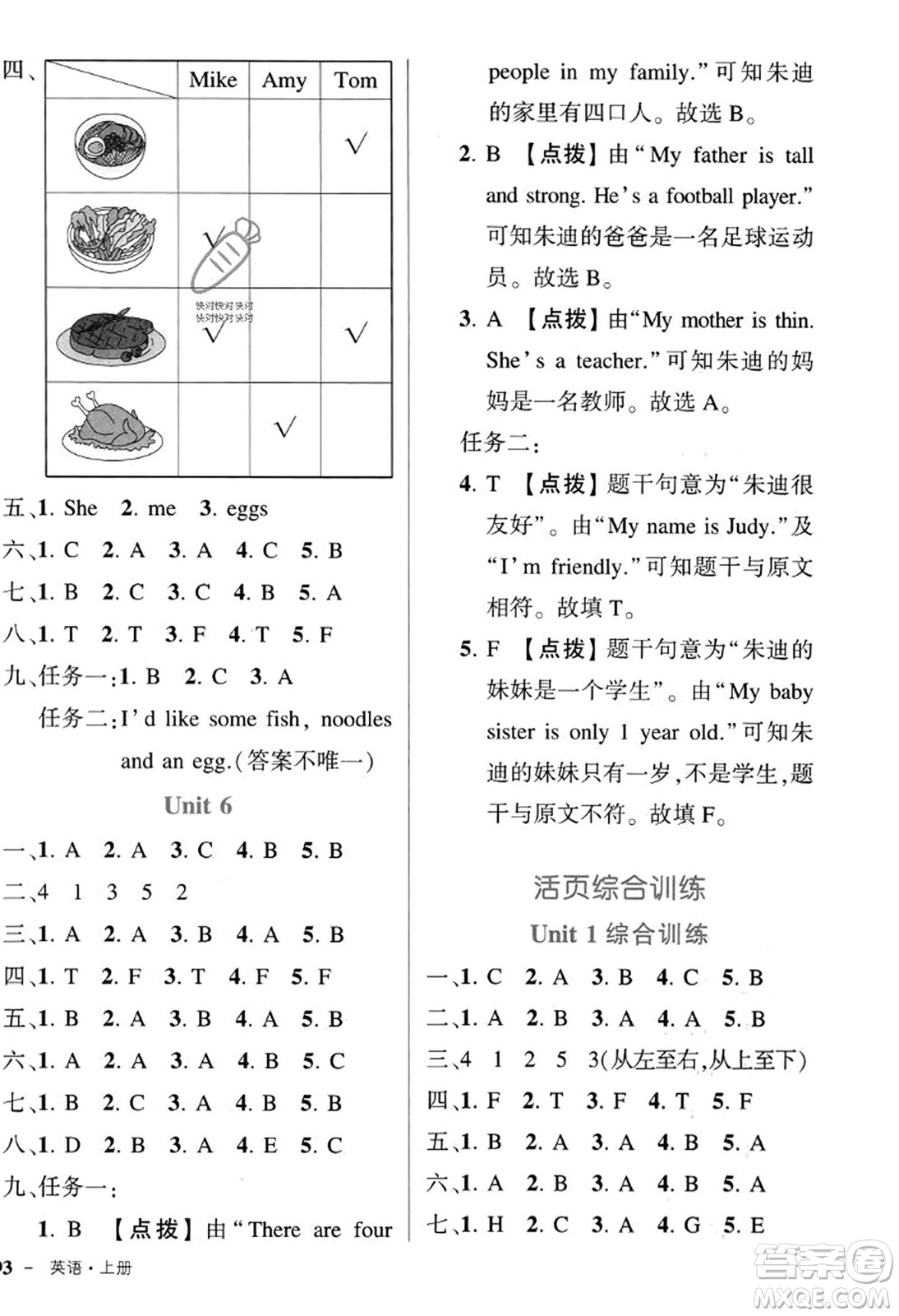 武漢出版社2023年秋狀元成才路狀元作業(yè)本四年級(jí)英語上冊(cè)人教PEP版答案