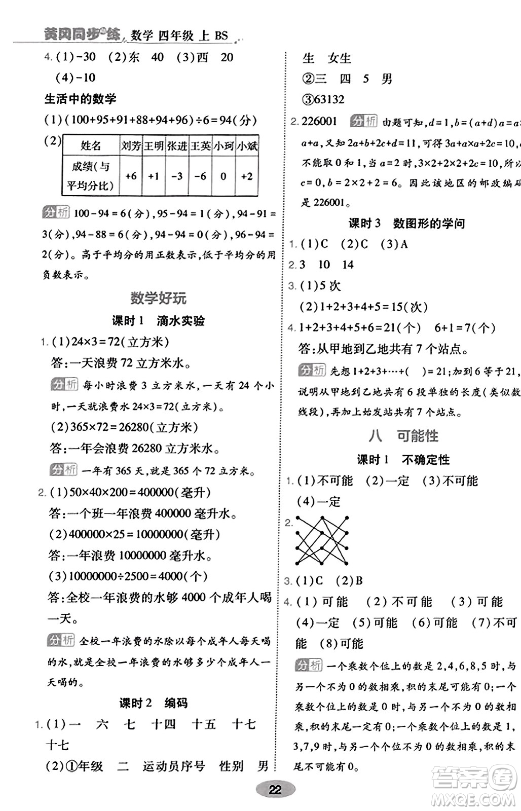 陜西師范大學出版總社有限公司2023年秋黃岡同步練一日一練四年級數(shù)學上冊北師大版答案