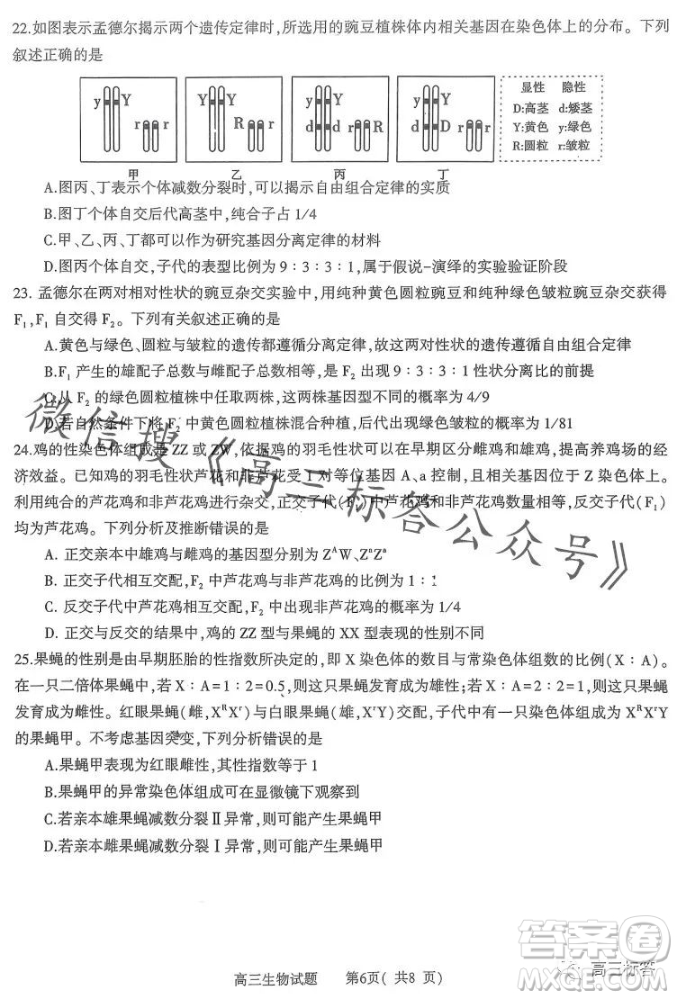 信陽(yáng)2023-2024學(xué)年普通高中高三第一次教學(xué)質(zhì)量檢測(cè)生物試卷答案