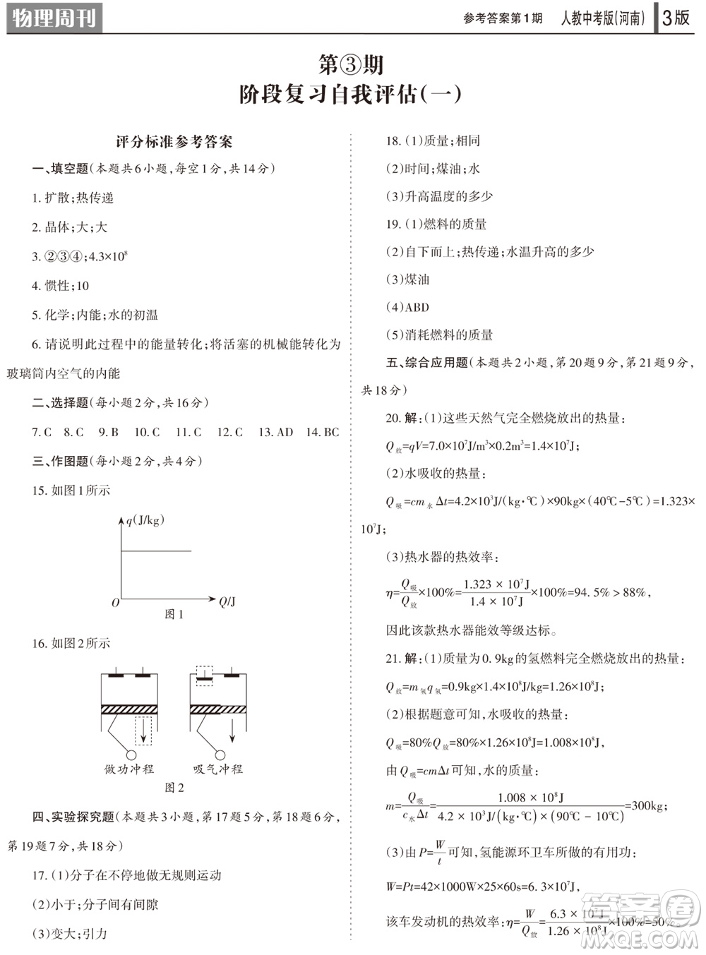 2023年秋學習方法報物理周刊九年級上冊人教中考版河南專版第1期參考答案