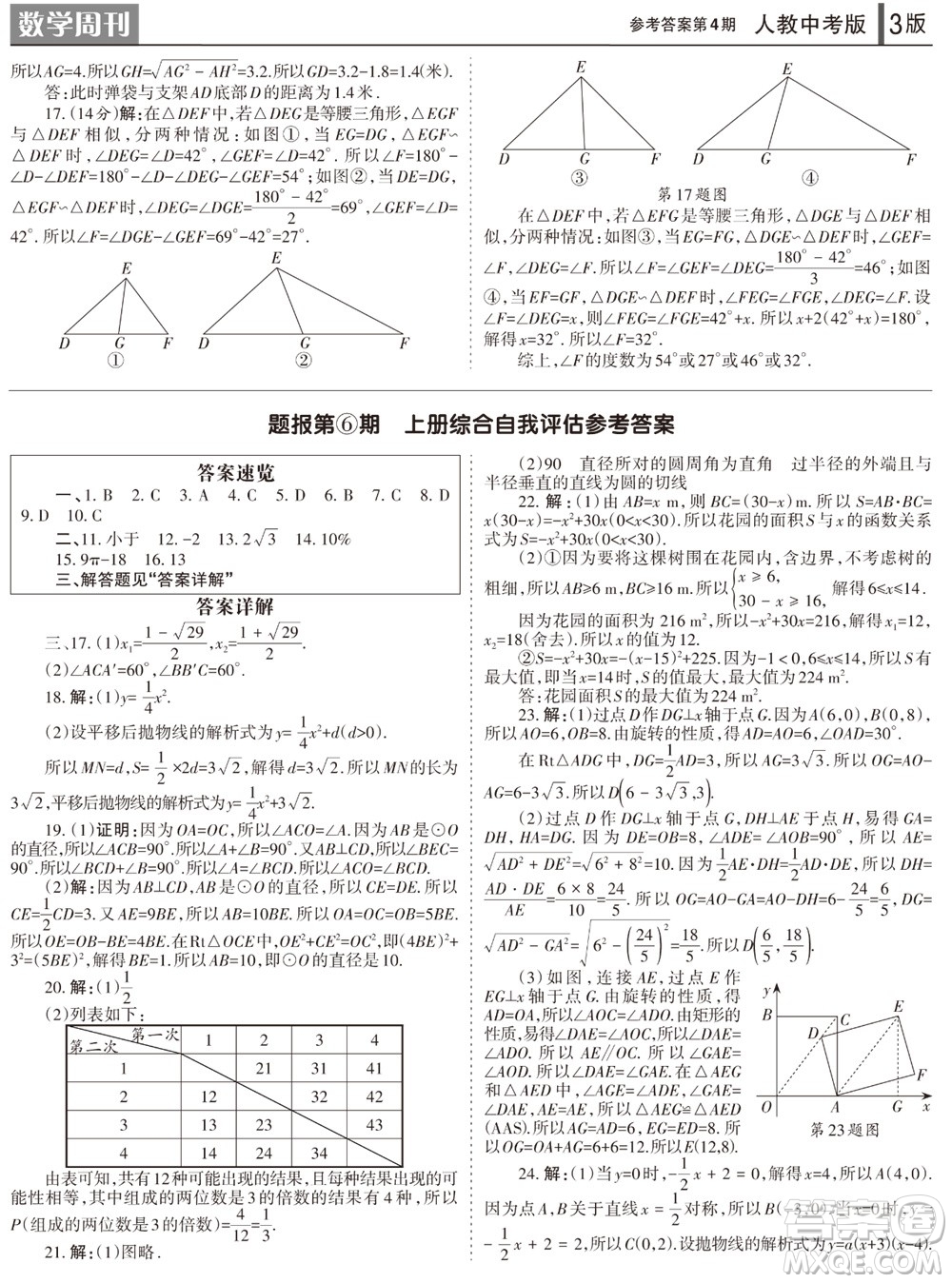 2023年秋學(xué)習(xí)方法報數(shù)學(xué)周刊九年級上冊人教版第1-4期參考答案