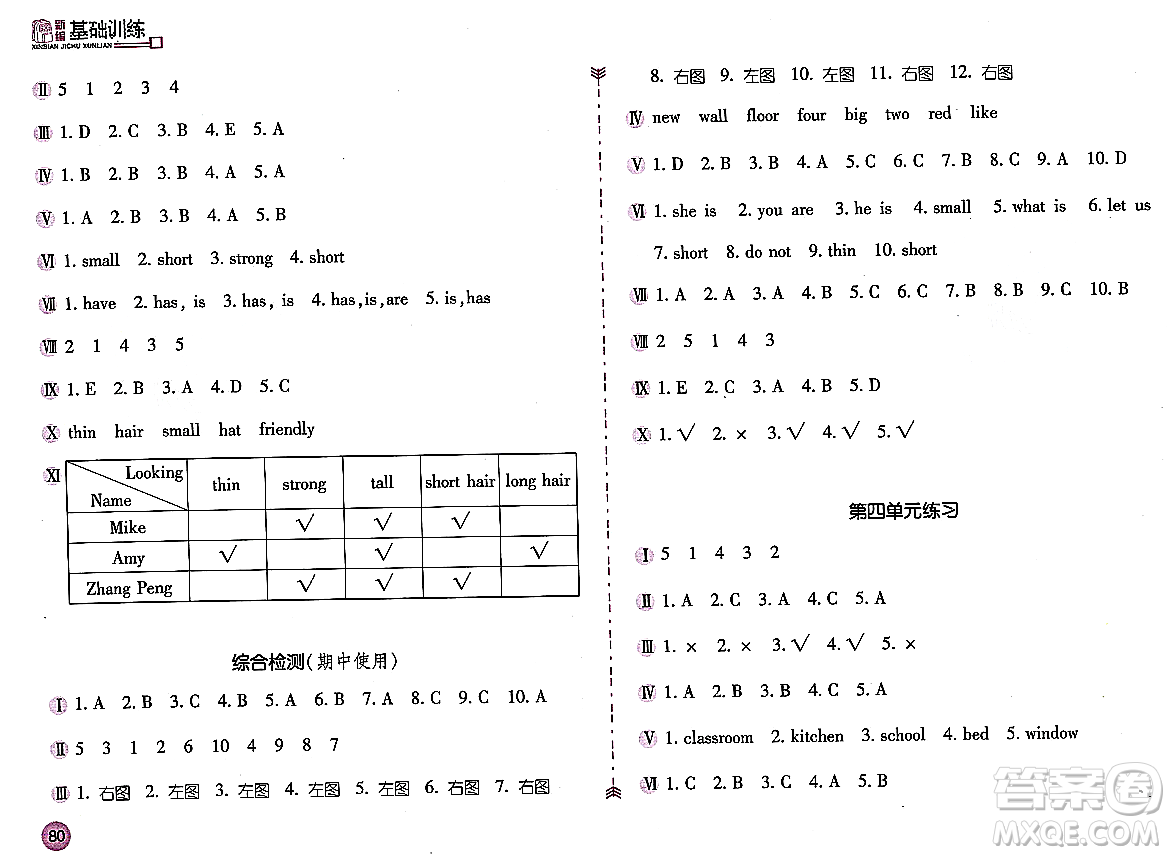 安徽少年兒童出版社2023年秋新編基礎(chǔ)訓(xùn)練四年級英語上冊人教版答案