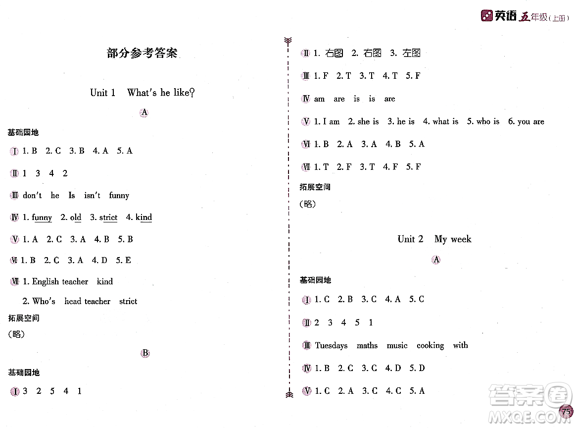 安徽少年兒童出版社2023年秋新編基礎訓練五年級英語上冊人教版答案