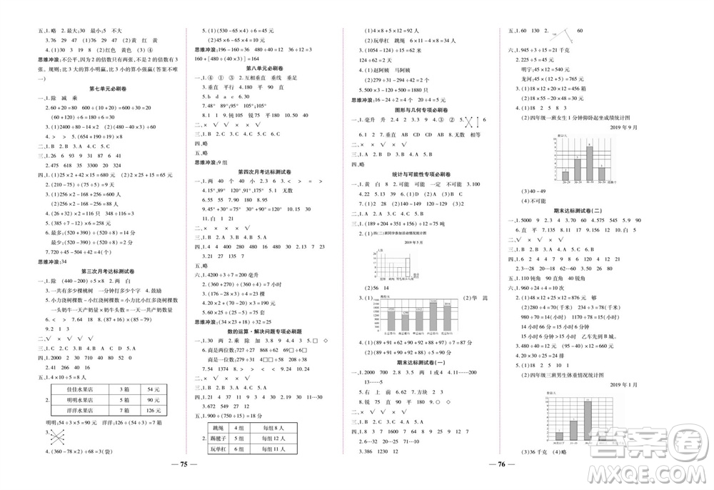 中州古籍出版社2023年秋全優(yōu)考卷四年級(jí)數(shù)學(xué)上冊(cè)蘇教版參考答案