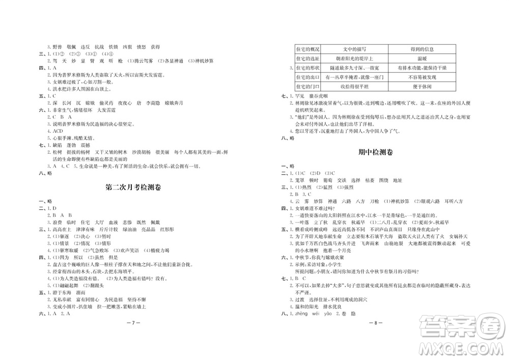 江蘇人民出版社2023年秋名校起航全能檢測卷四年級語文上冊人教版參考答案