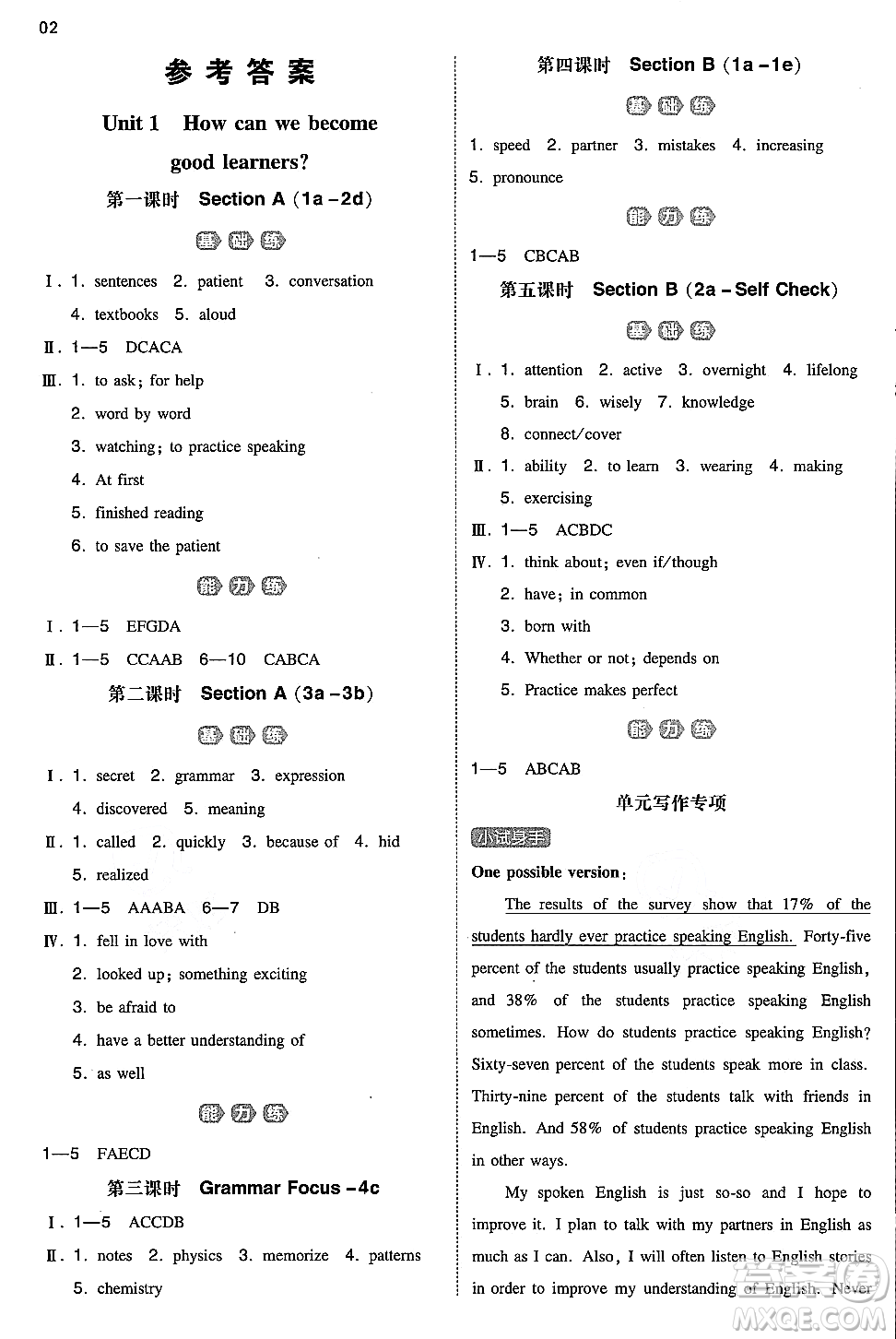 湖南教育出版社2024年秋一本同步訓(xùn)練九年級(jí)英語(yǔ)全一冊(cè)上人教版答案