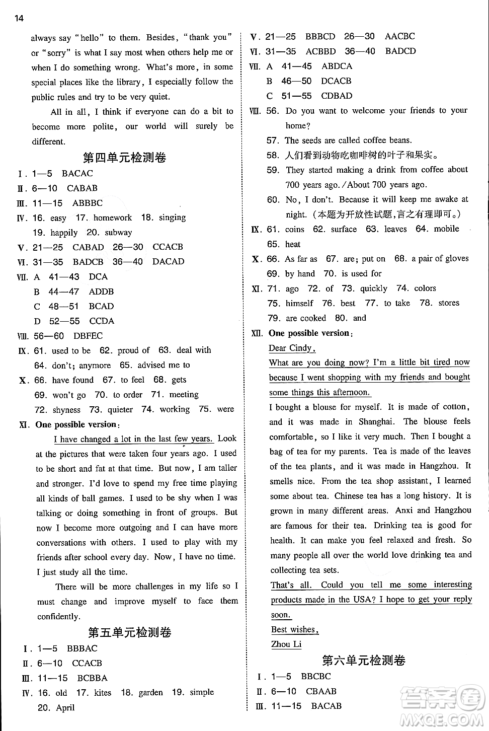 湖南教育出版社2024年秋一本同步訓(xùn)練九年級(jí)英語(yǔ)全一冊(cè)上人教版答案