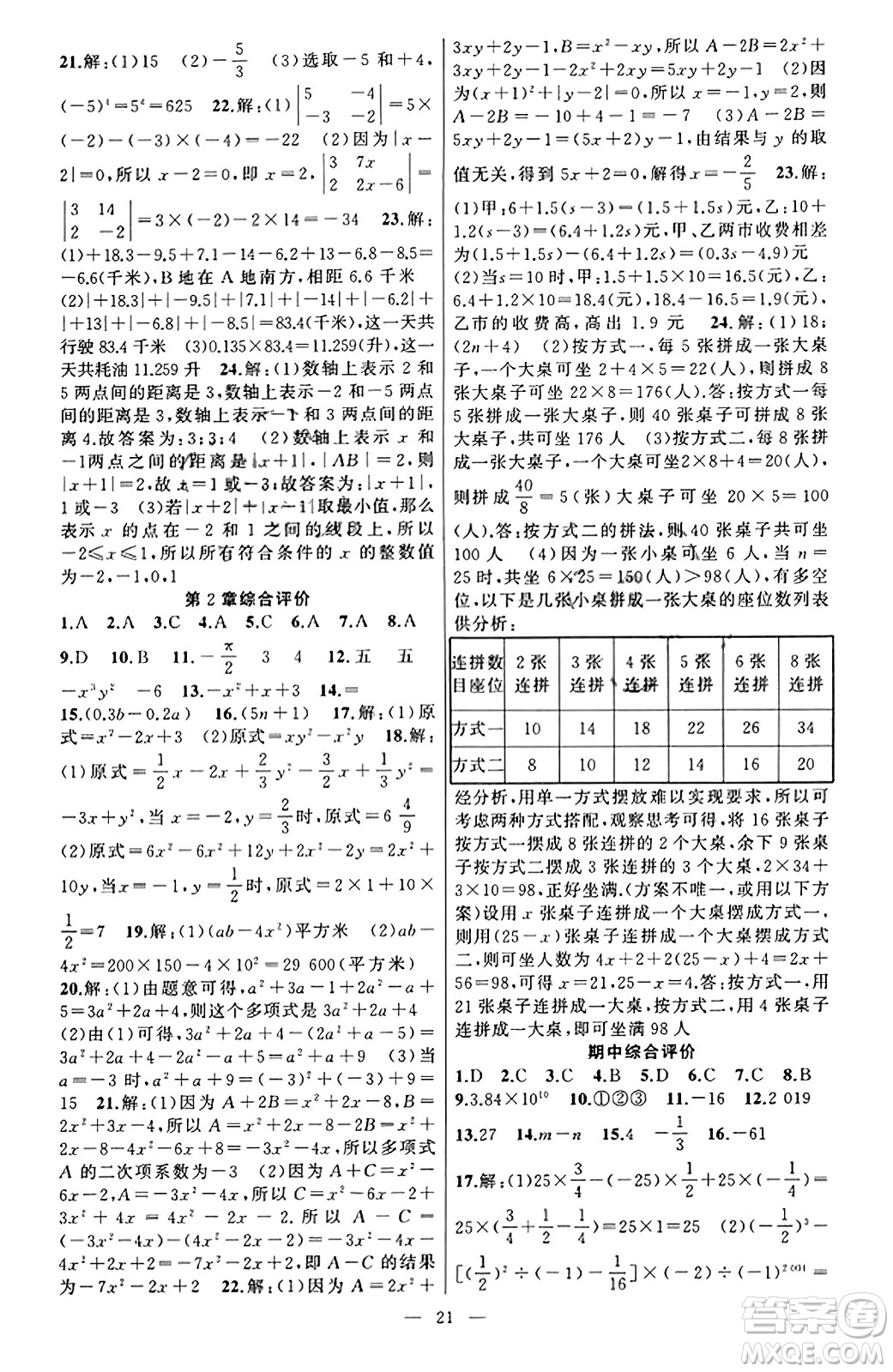 新疆青少年出版社2023年秋黃岡金牌之路練闖考七年級數(shù)學上冊湘教版答案