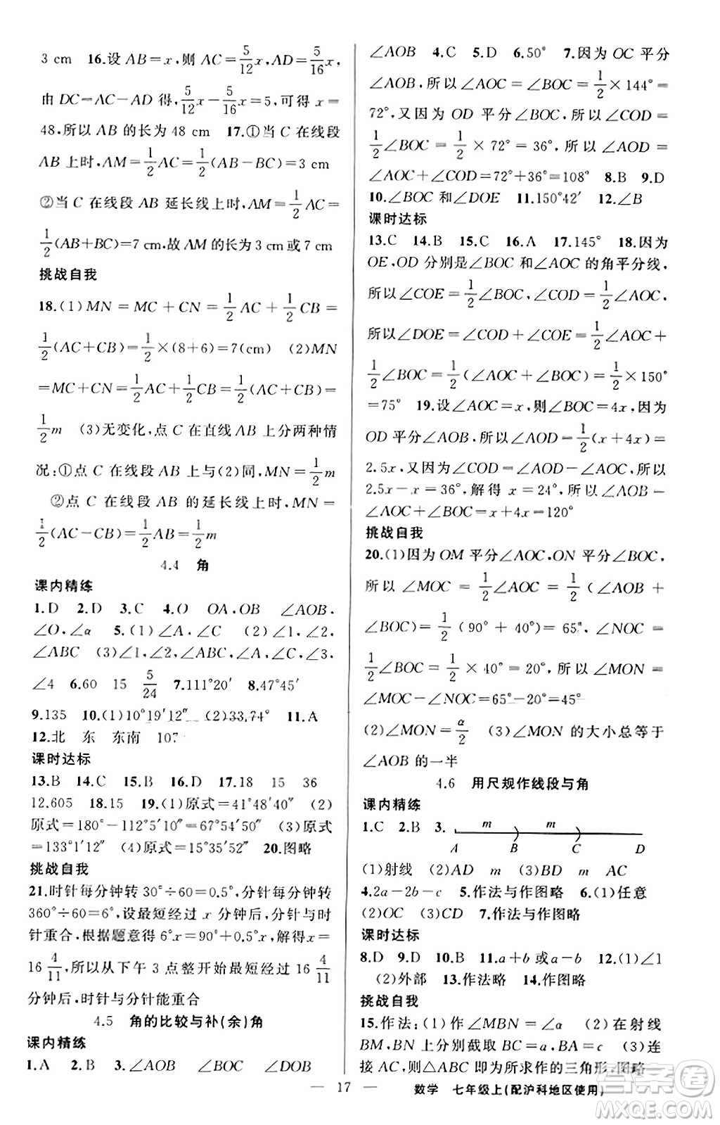 新疆青少年出版社2023年秋黃岡金牌之路練闖考七年級(jí)數(shù)學(xué)上冊(cè)滬科版答案