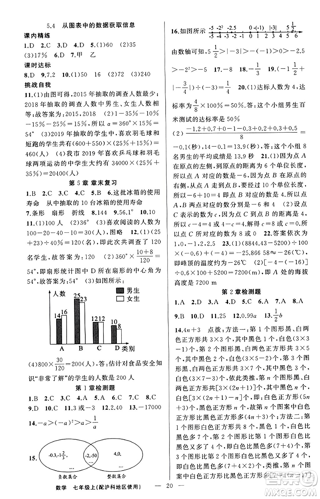 新疆青少年出版社2023年秋黃岡金牌之路練闖考七年級(jí)數(shù)學(xué)上冊(cè)滬科版答案