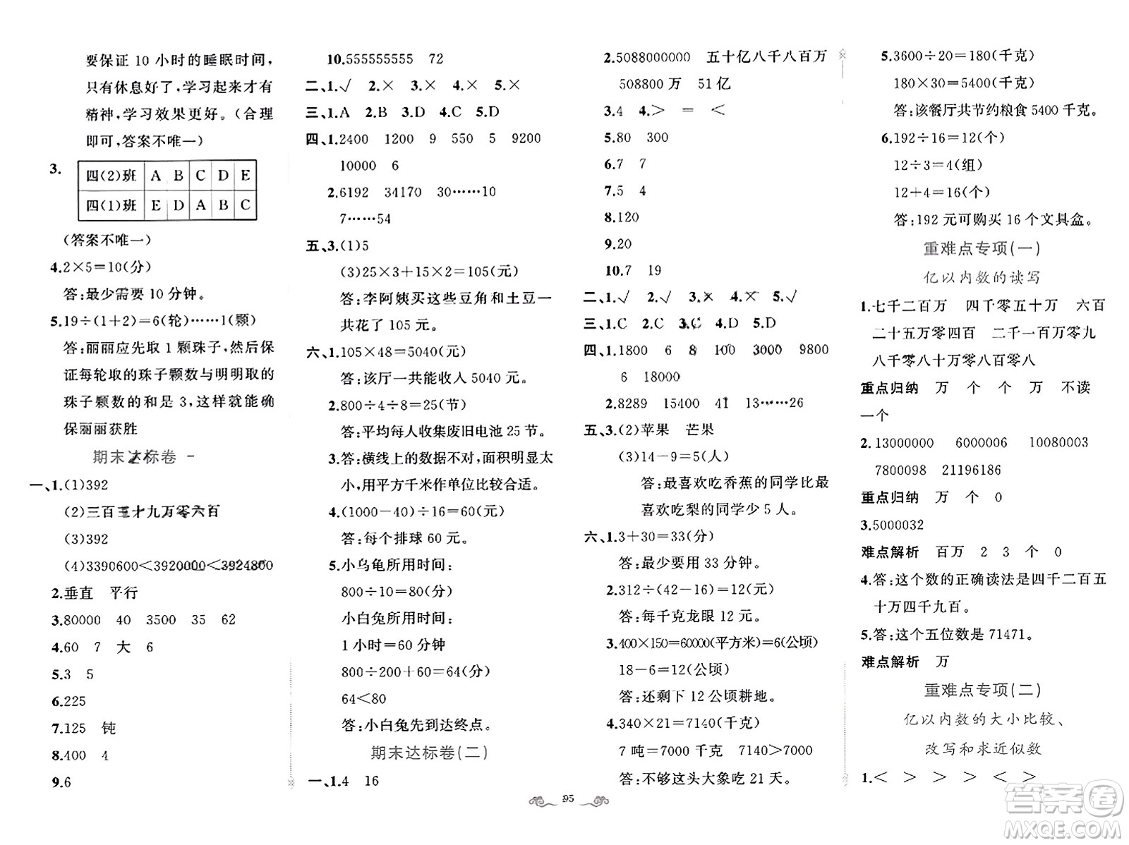 新疆青少年出版社2023年秋黃岡金牌之路練闖考四年級數(shù)學上冊人教版答案