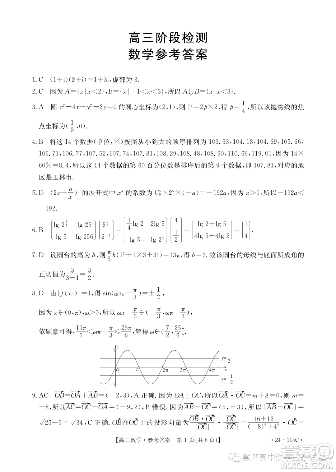 2024屆湖南名校高三上學期階段檢測數(shù)學試題答案