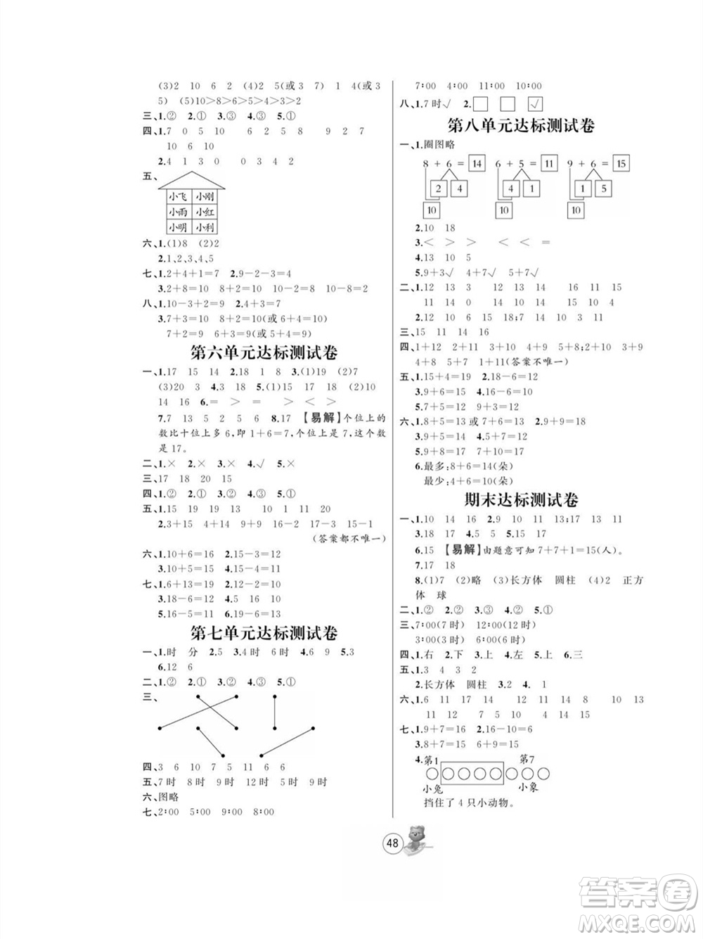 北方婦女兒童出版社2023年秋培優(yōu)課堂隨堂練習(xí)冊一年級數(shù)學(xué)上冊人教版參考答案