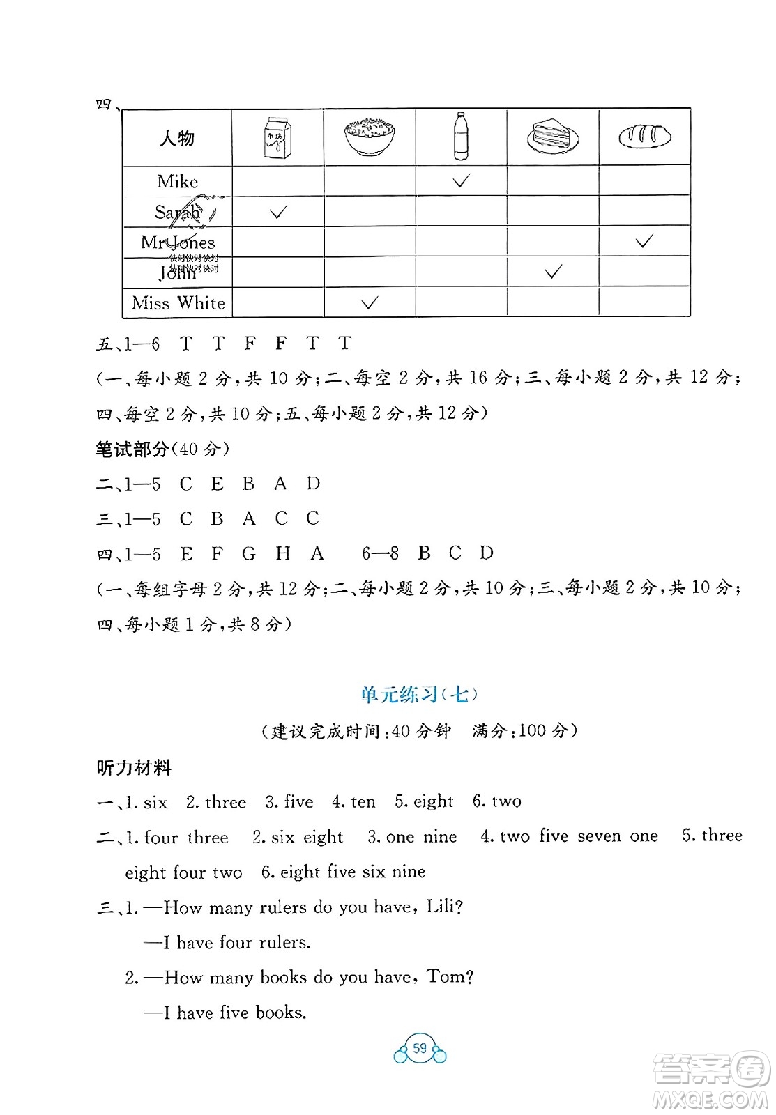 廣西教育出版社2023年秋自主學(xué)習(xí)能力測評單元測試三年級英語上冊人教版A版答案
