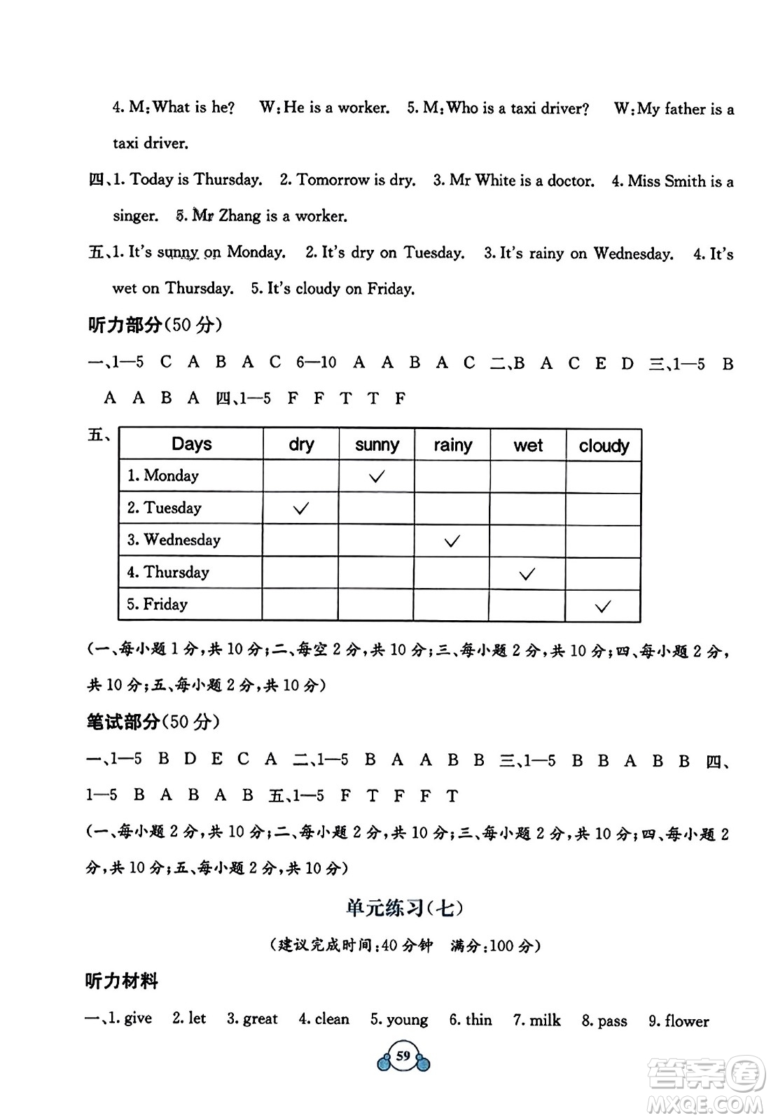 廣西教育出版社2023年秋自主學(xué)習(xí)能力測(cè)評(píng)單元測(cè)試四年級(jí)英語(yǔ)上冊(cè)接力版C版答案