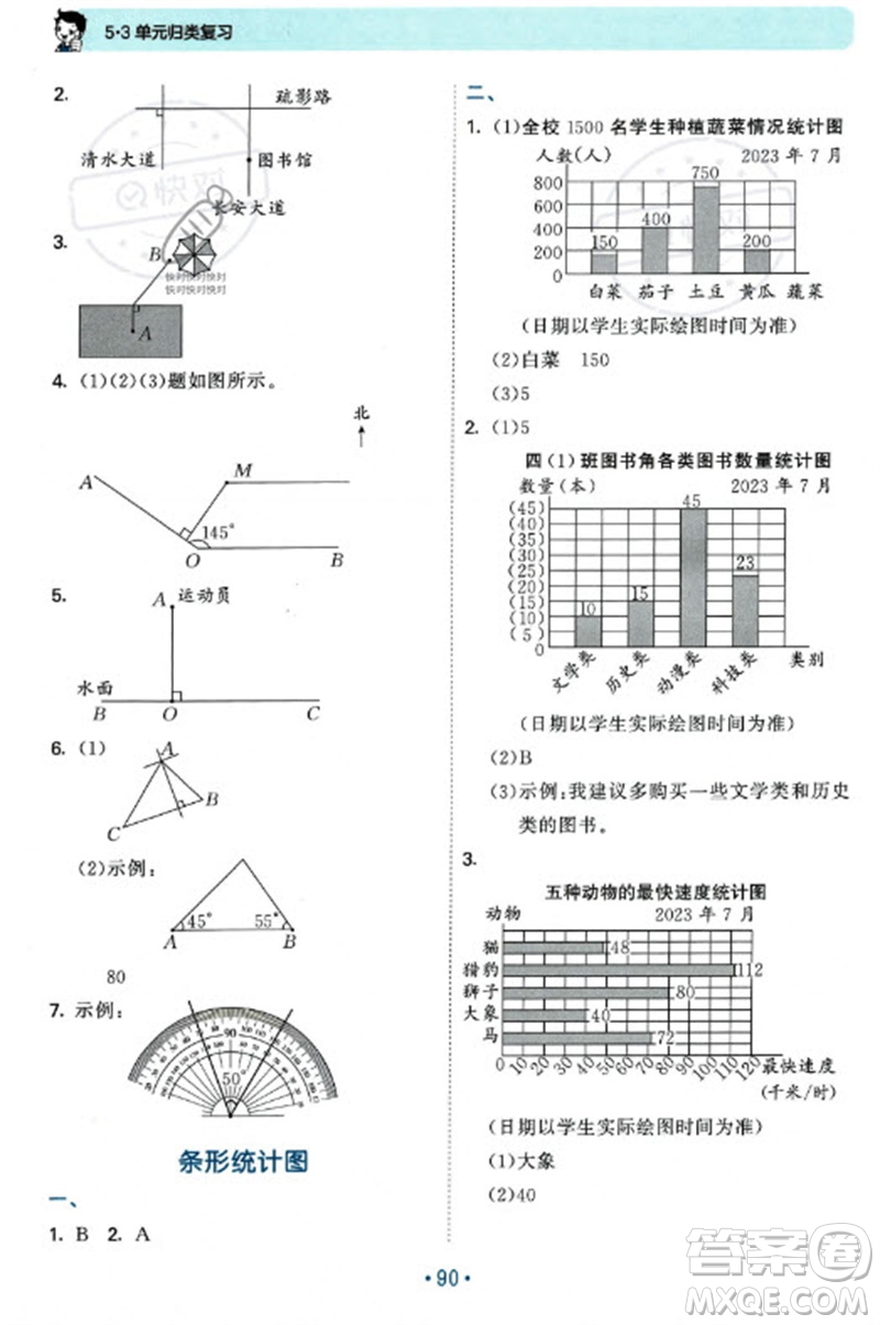 首都師范大學出版社2023年秋53單元歸類復習四年級數(shù)學上冊青島版參考答案