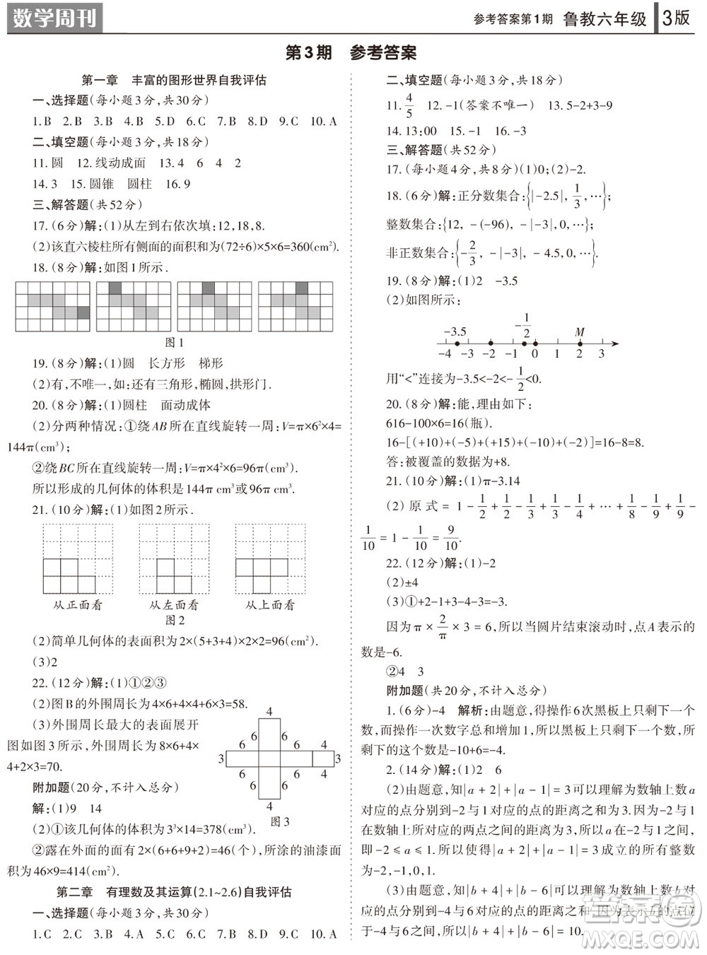 2023年秋學(xué)習(xí)方法報(bào)數(shù)學(xué)周刊六年級上冊魯教版第1-4期參考答案