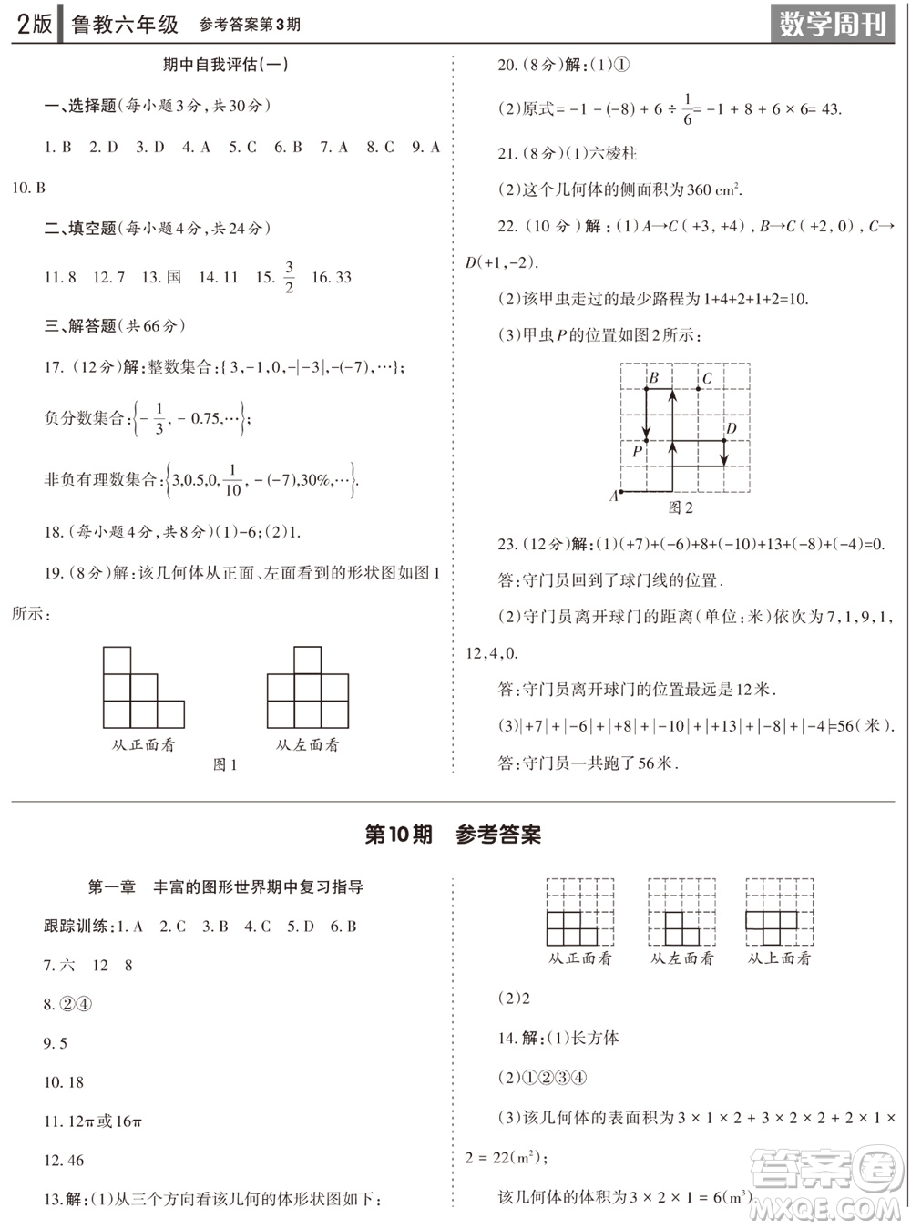 2023年秋學(xué)習(xí)方法報(bào)數(shù)學(xué)周刊六年級上冊魯教版第1-4期參考答案