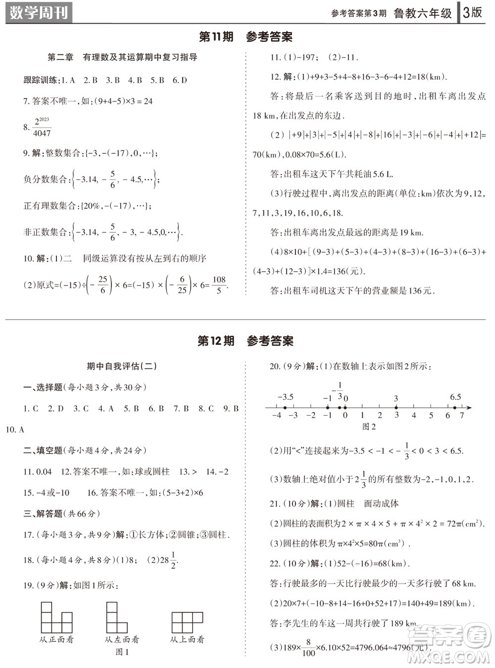 2023年秋學(xué)習(xí)方法報(bào)數(shù)學(xué)周刊六年級上冊魯教版第1-4期參考答案