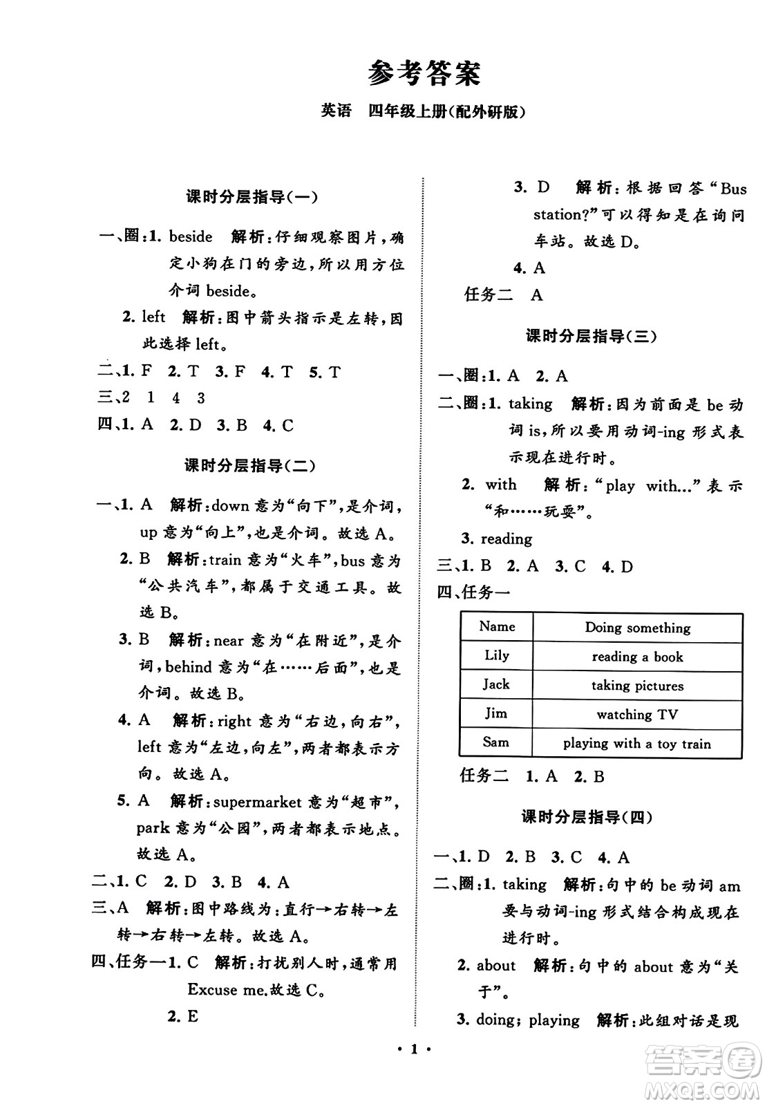 山東教育出版社2023年秋小學(xué)同步練習(xí)冊分層指導(dǎo)四年級英語上冊外研版答案