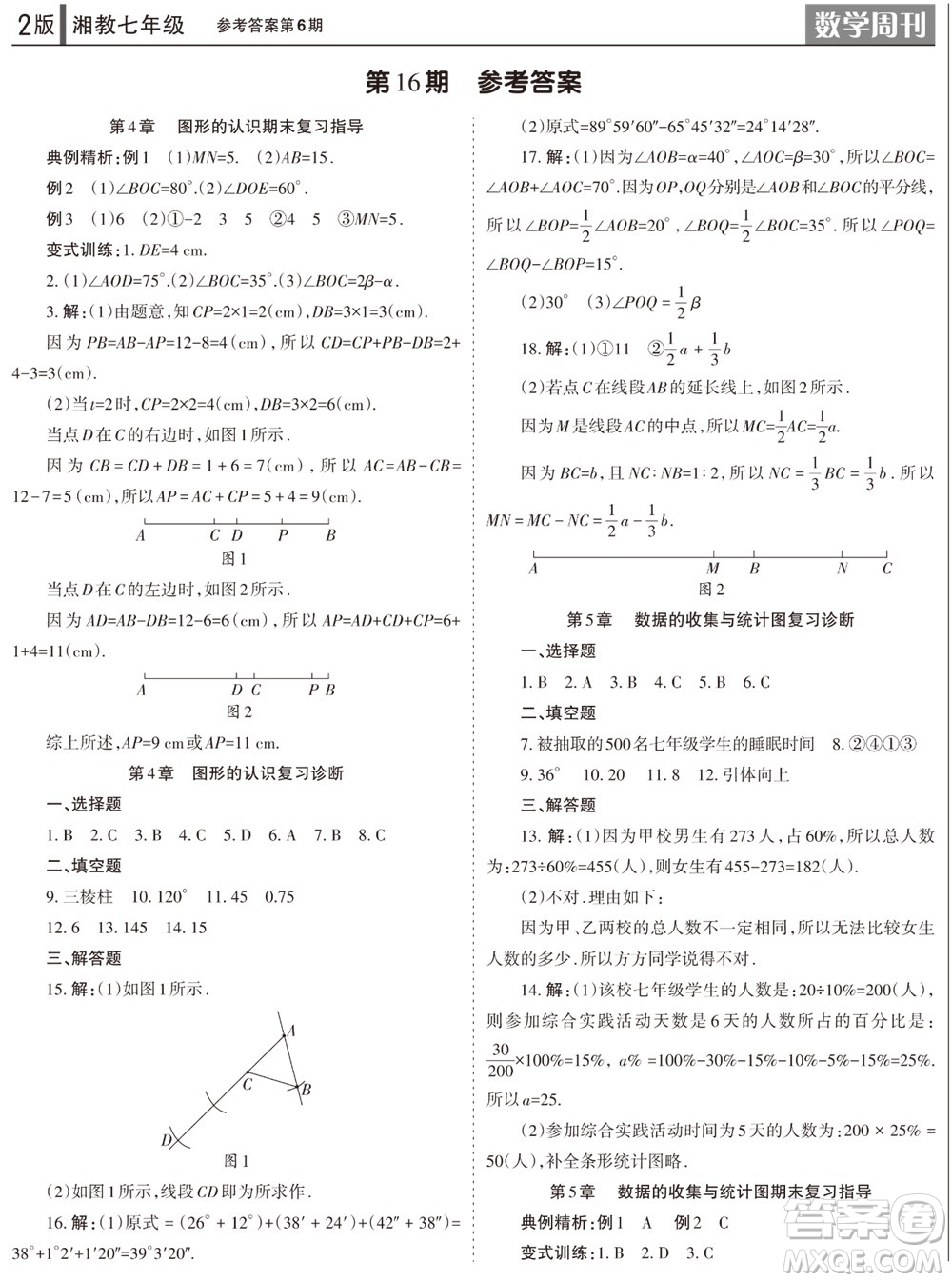 2023年秋學(xué)習(xí)方法報(bào)數(shù)學(xué)周刊七年級(jí)上冊(cè)湘教版第6期參考答案