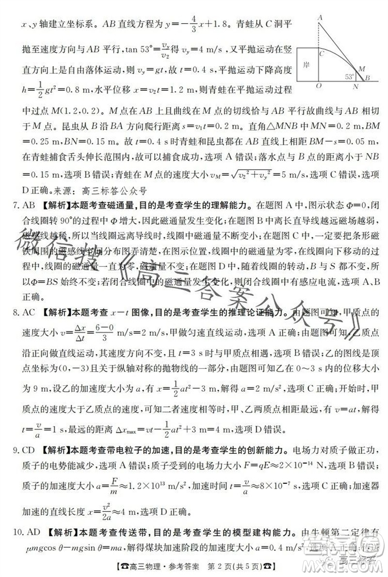 2024屆湖南金太陽高三10月聯考物理試卷答案