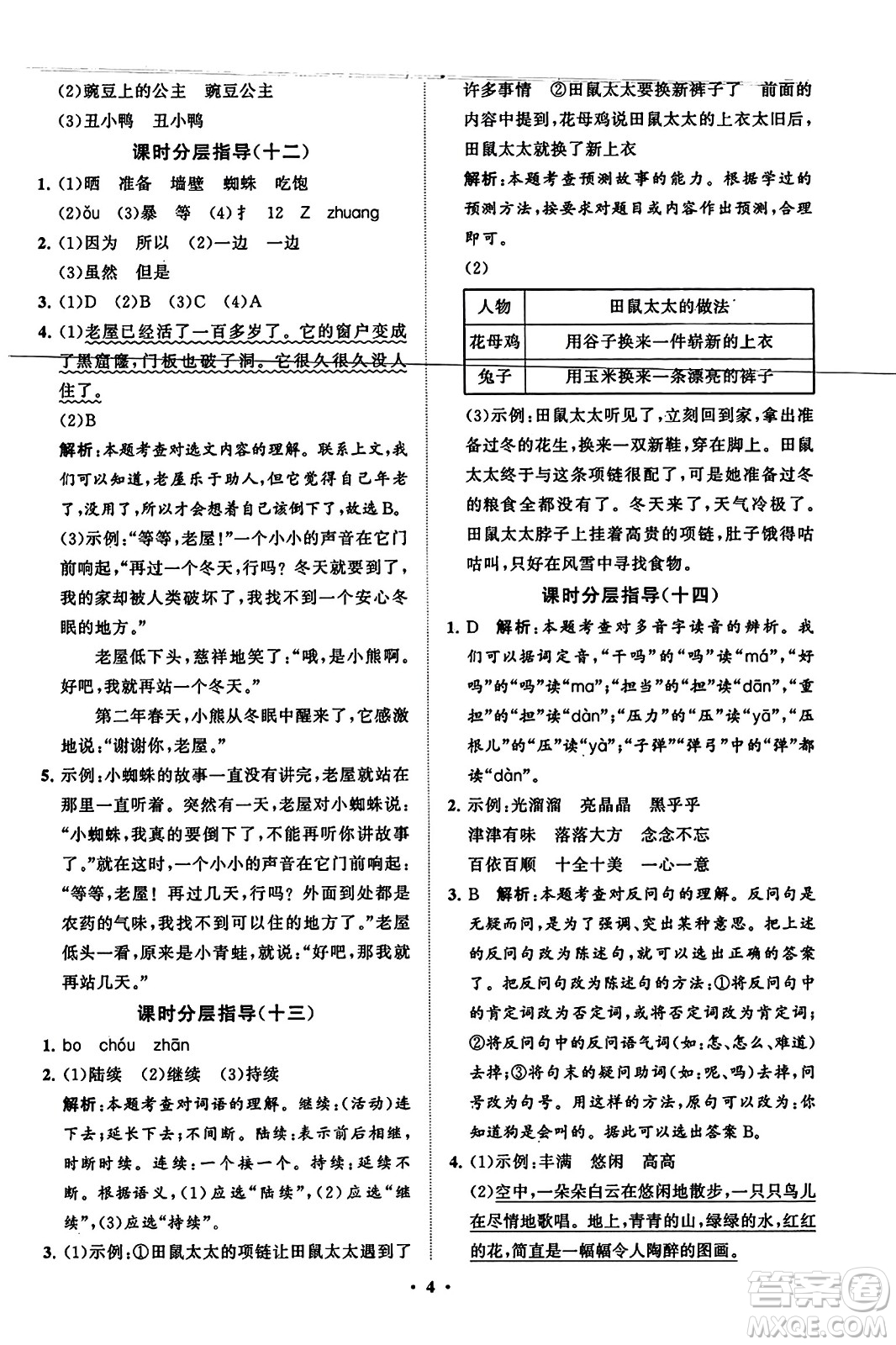山東教育出版社2023年秋小學(xué)同步練習(xí)冊分層指導(dǎo)三年級語文上冊通用版答案