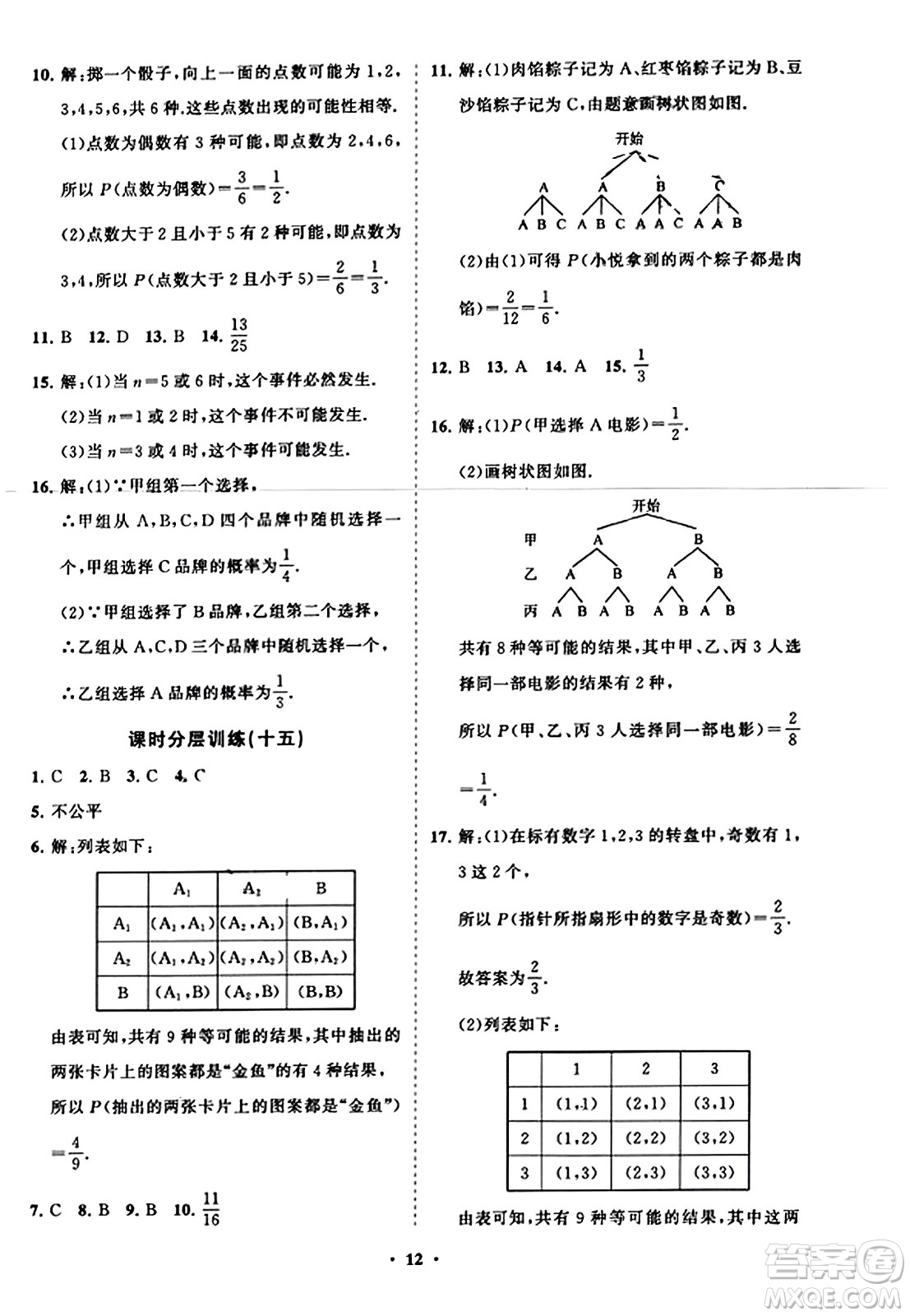 山東教育出版社2023年秋初中同步練習(xí)冊分層卷九年級數(shù)學(xué)上冊人教版答案