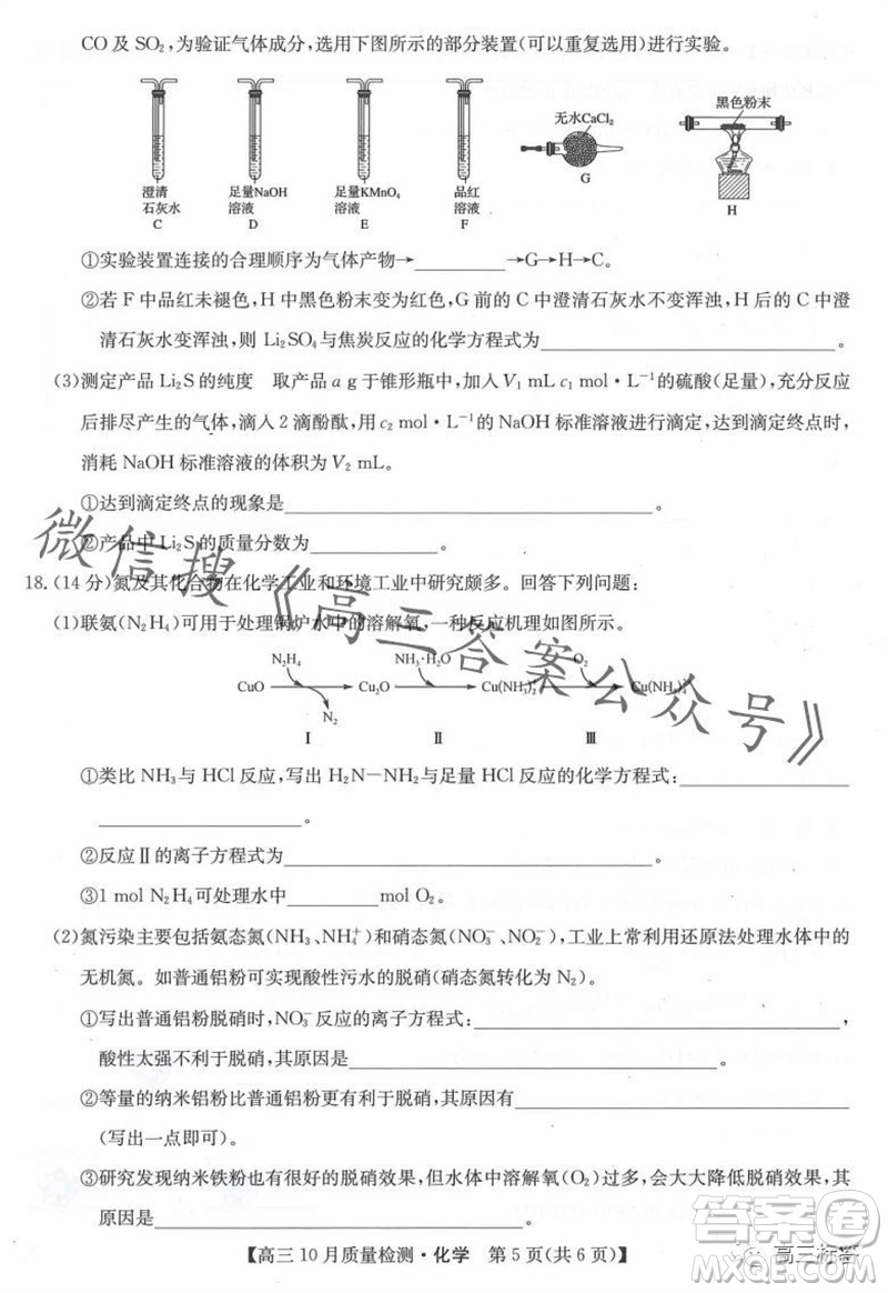 2024屆九師聯(lián)盟高三10月質(zhì)量檢測化學試卷答案
