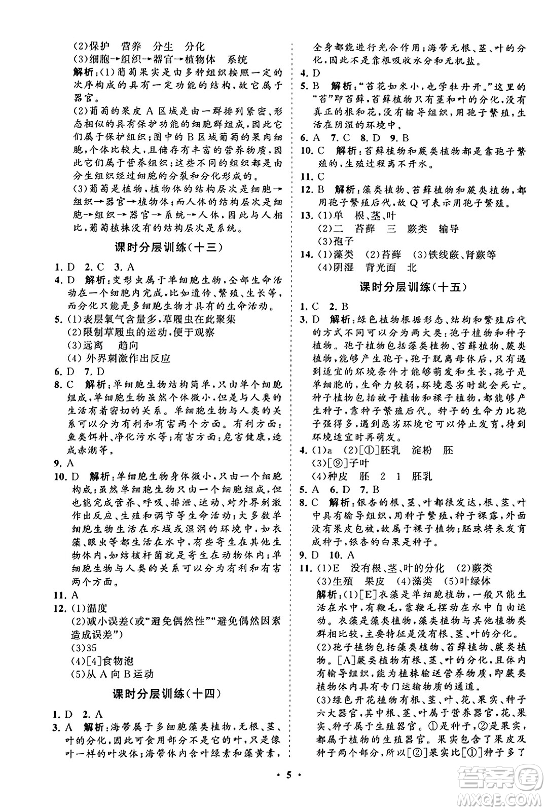 山東教育出版社2023年秋初中同步練習(xí)冊(cè)分層卷七年級(jí)生物學(xué)上冊(cè)人教版答案