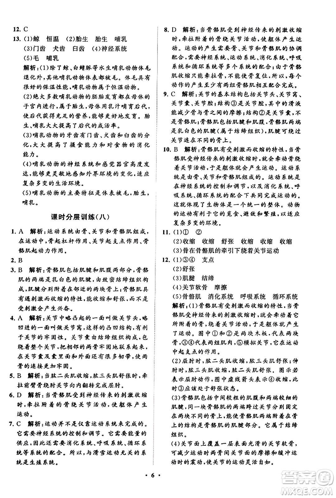 山東教育出版社2023年秋初中同步練習(xí)冊(cè)分層卷八年級(jí)生物學(xué)上冊(cè)魯科版答案