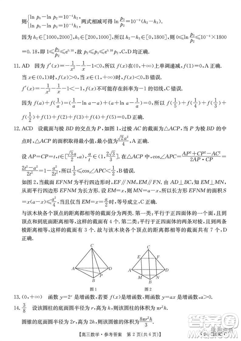 湛江市2024屆高三10月調(diào)研測(cè)試24-105C數(shù)學(xué)試卷答案