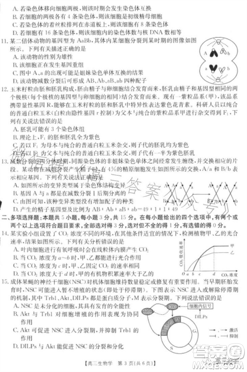2024屆河北高三10月份質(zhì)檢聯(lián)盟期中考試24-116C生物試卷答案
