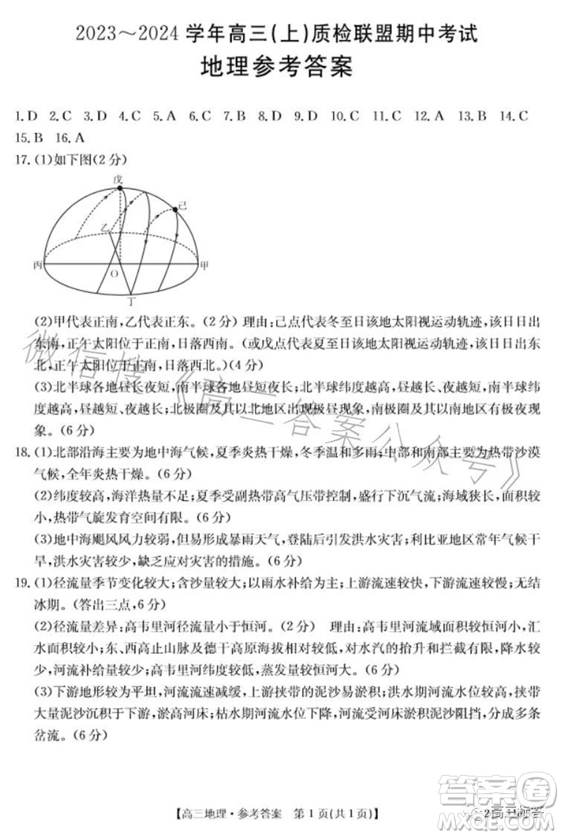 2024屆河北高三10月份質(zhì)檢聯(lián)盟期中考試24-116C地理試卷答案