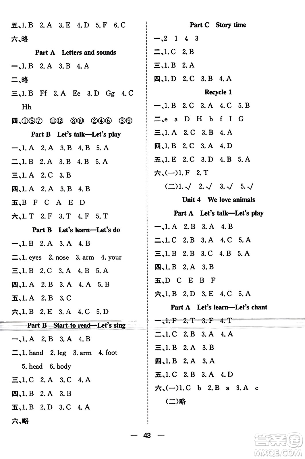 合肥工業(yè)大學(xué)出版社2023年秋快樂(lè)學(xué)習(xí)小學(xué)英語(yǔ)隨堂練三年級(jí)英語(yǔ)上冊(cè)人教PEP版答案