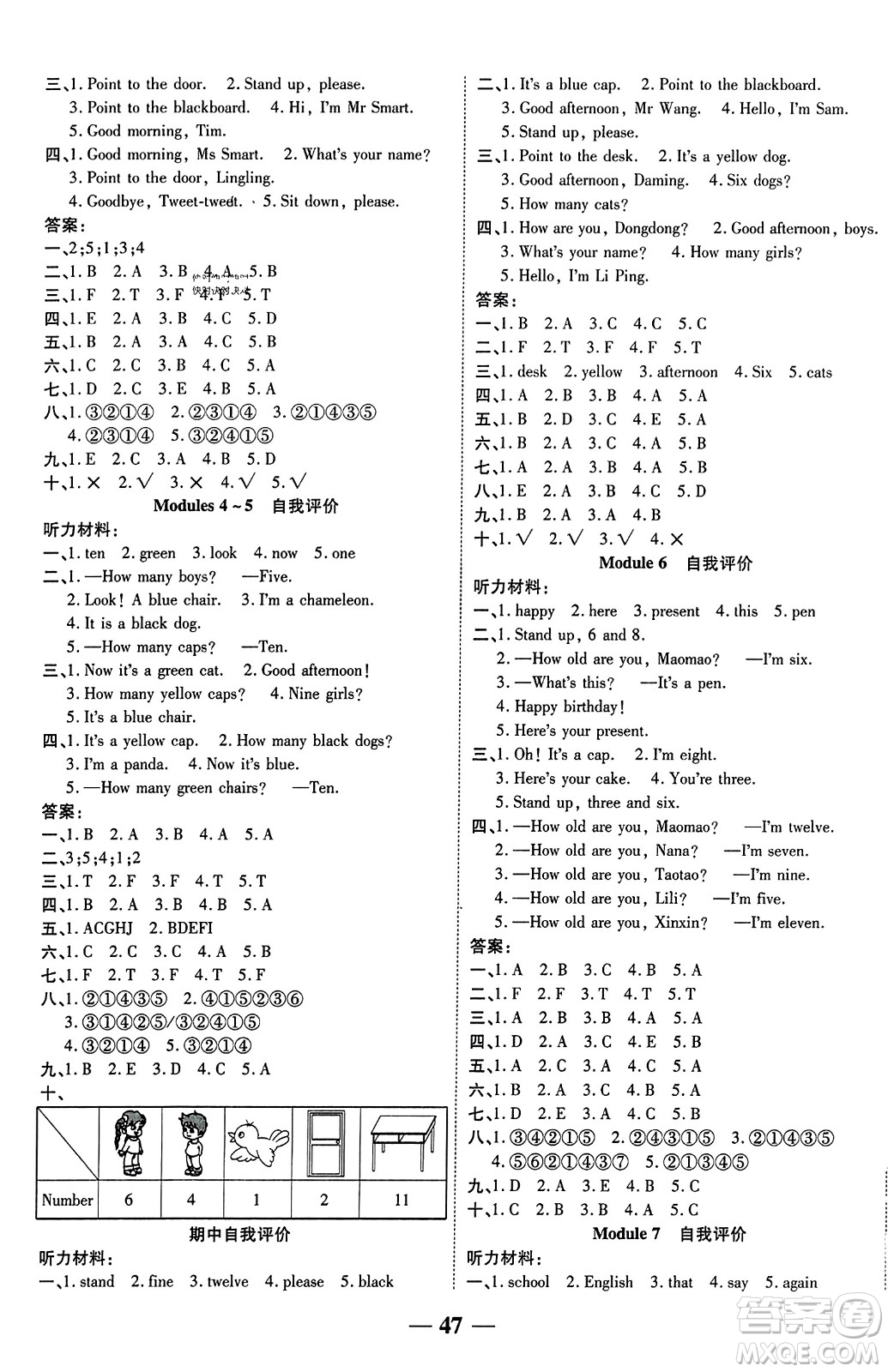 陽光出版社2023年秋激活思維智能訓(xùn)練三年級英語上冊外研版答案