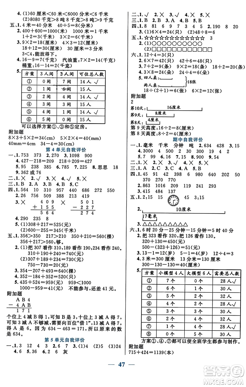 陽(yáng)光出版社2023年秋激活思維智能訓(xùn)練三年級(jí)數(shù)學(xué)上冊(cè)人教版答案