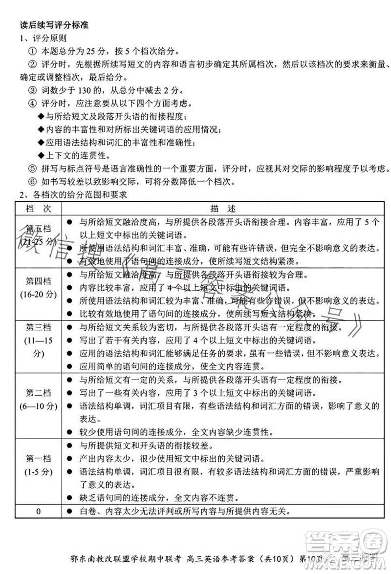 2023年秋鄂東南省級(jí)示范高中教育教學(xué)改革聯(lián)盟學(xué)校期中聯(lián)考高三英語(yǔ)試題答案