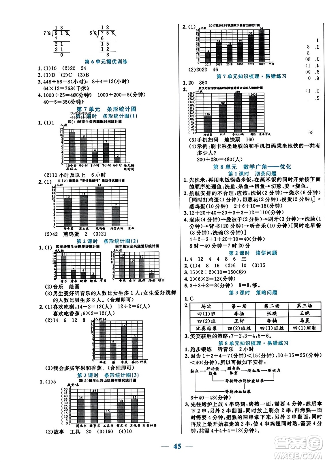 陽光出版社2023年秋激活思維智能訓(xùn)練四年級數(shù)學(xué)上冊人教版答案