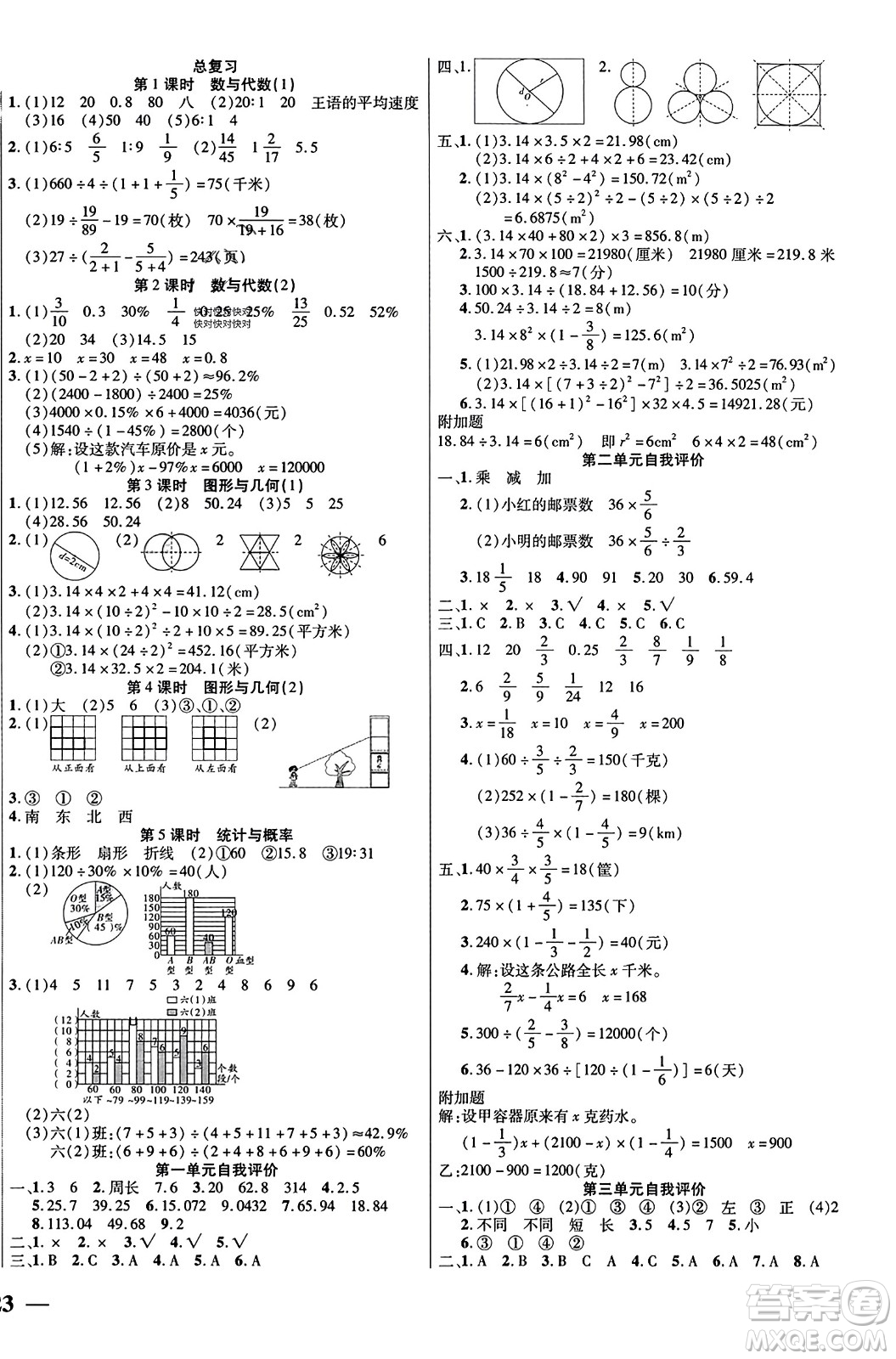陽光出版社2023年秋激活思維智能訓練六年級數(shù)學上冊北師大版答案