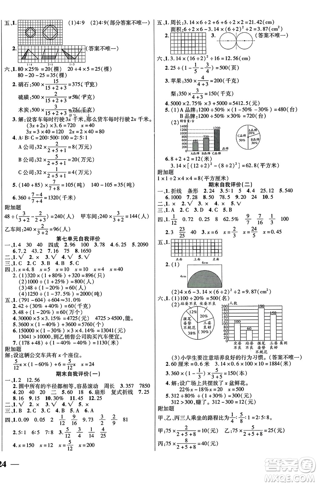 陽光出版社2023年秋激活思維智能訓練六年級數(shù)學上冊北師大版答案