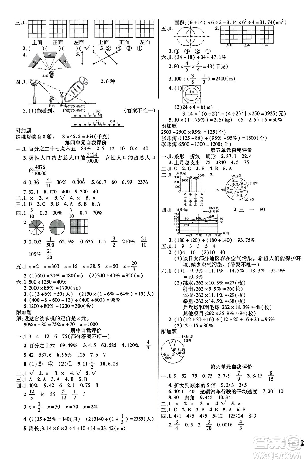 陽光出版社2023年秋激活思維智能訓練六年級數(shù)學上冊北師大版答案