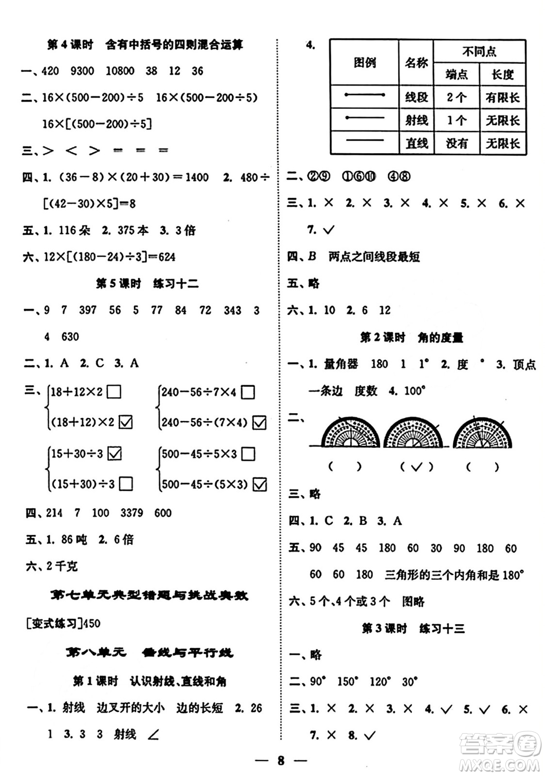 江蘇鳳凰美術出版社2023年秋隨堂練1+2四年級數(shù)學上冊江蘇版答案