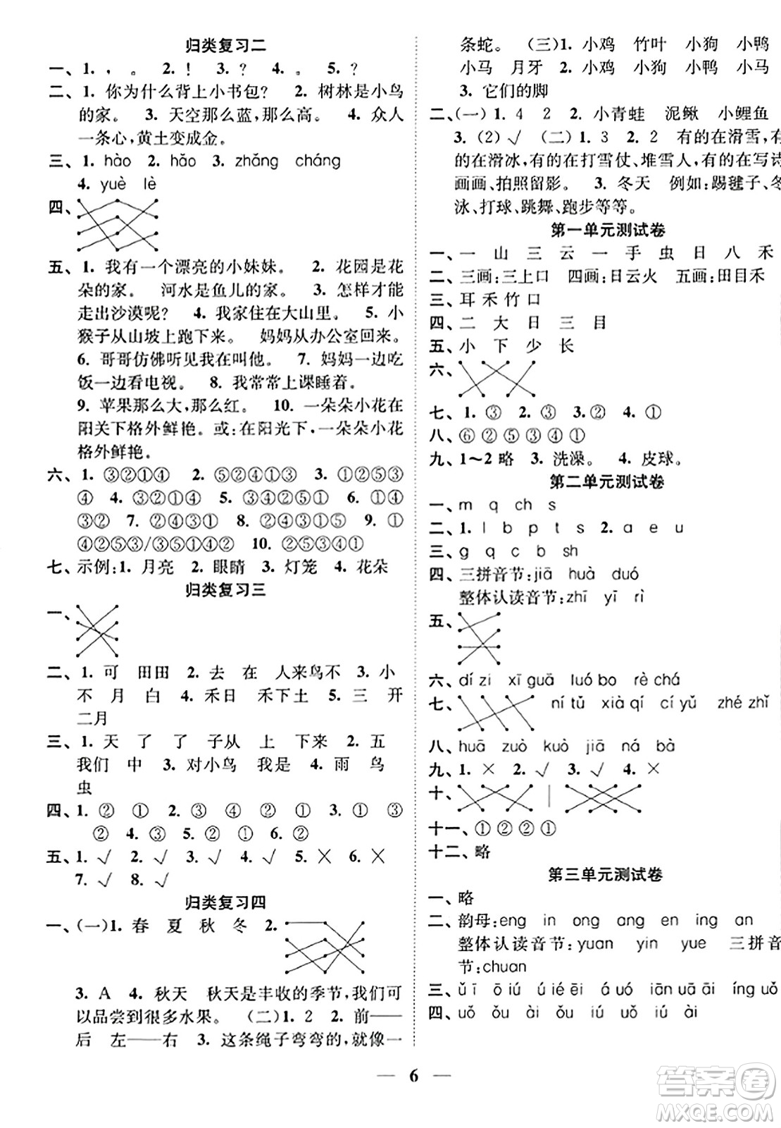 江蘇鳳凰美術出版社2023年秋隨堂練1+2一年級語文上冊通用版答案