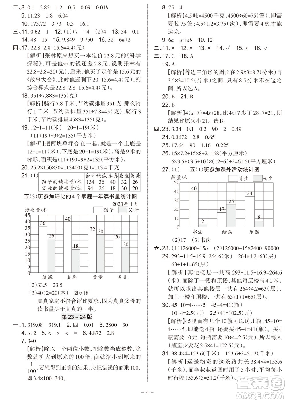 2023年秋學(xué)習(xí)方法報(bào)小學(xué)數(shù)學(xué)五年級上冊蘇教版期末專號參考答案