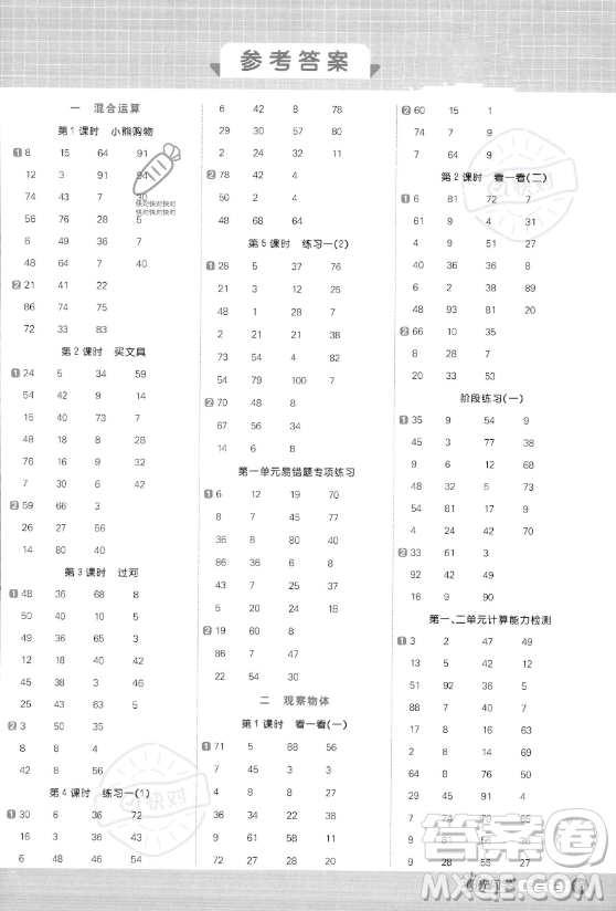 江西教育出版社2023年秋季陽光同學(xué)計(jì)算小達(dá)人三年級(jí)數(shù)學(xué)上冊(cè)北師大版答案?