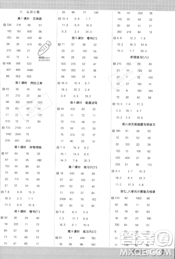江西教育出版社2023年秋季陽光同學(xué)計(jì)算小達(dá)人三年級(jí)數(shù)學(xué)上冊(cè)北師大版答案?