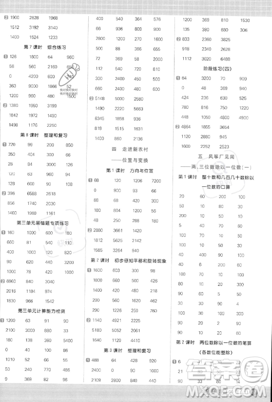 江西教育出版社2023年秋陽光同學(xué)計(jì)算小達(dá)人三年級(jí)數(shù)學(xué)上冊(cè)青島版答案