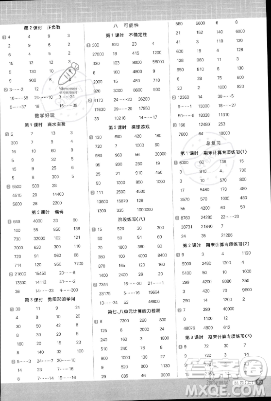 江西教育出版社2023年秋陽光同學(xué)計(jì)算小達(dá)人四年級(jí)數(shù)學(xué)上冊北師大版答案